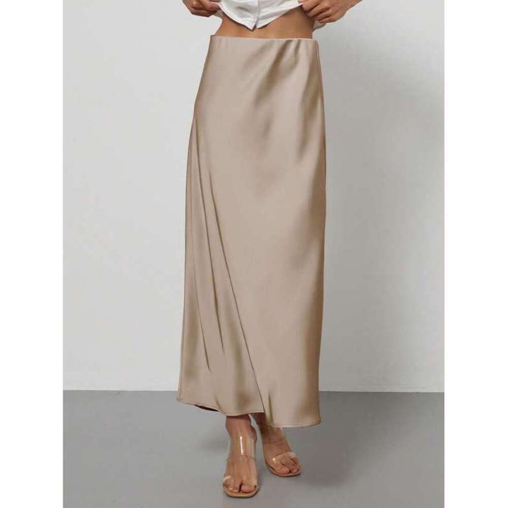 Se-Helo Fashion Elastic Satin Finish Maxi Skirt - Light Brown Spring